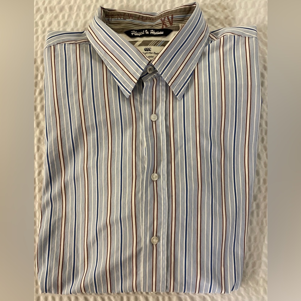 Canterbury of New Zealand Bold Stripe Straight Collar Sport Shirt Size XL‎
